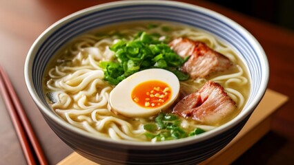  Delicious Asian noodle soup with egg and greens