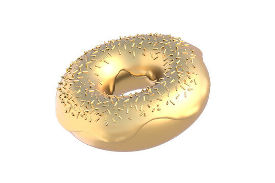 Golden donut isolated on white background. 3d render