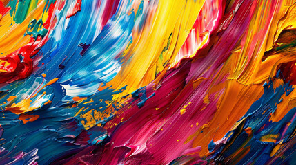 Dynamic and chaotic mix of colorful paint strokes forming an artistic background.