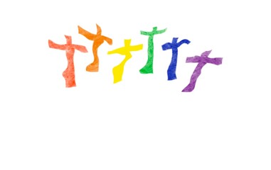 Rainbow drawing of LGBT crosses white background with copy space for texts, concept for celebrating, supporting and attending the pride month events of LGBTQ+ people around the world.