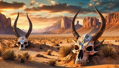 large skulls in the desert - obrazy, fototapety, plakaty