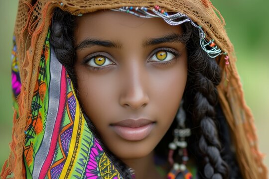 Radiant Beautiful ethiopian girl. African portrait. Generate Ai
