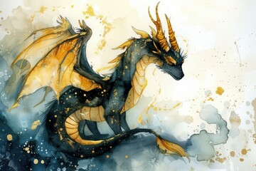 Majestic Fairytale golden dragon reptile. Animal portrait. Generate Ai - 783745674