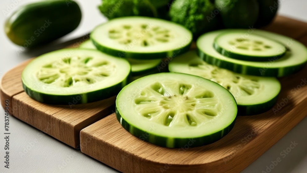 Canvas Prints  Freshly sliced cucumbers on a wooden board