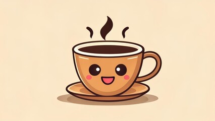  Smiling coffee cup with steam ready to brighten your day