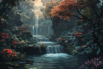 Mystical Beautiful fantasy river. Magic nature. Generate Ai
