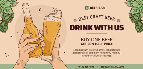 Hand drawn beer bar banner design