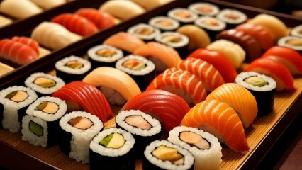  Delicious assortment of sushi rolls ready to be enjoyed