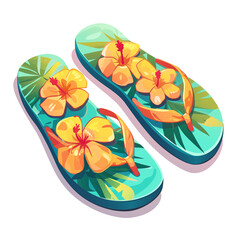 Colorful beach sandals isolated art PNG element for summer at the beach.