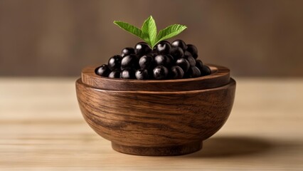  Elegant simplicity  A wooden bowl cradles a single green leaf and a cluster of blackberries