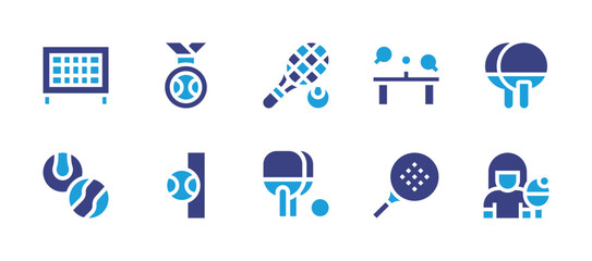 Tennis icon set. Duotone color. Vector illustration. Containing tennis ball, racket, table tennis, tennis, ping pong, medal, scoreboard.