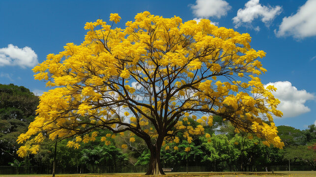 Bloom detail yellow ipe with blue sky