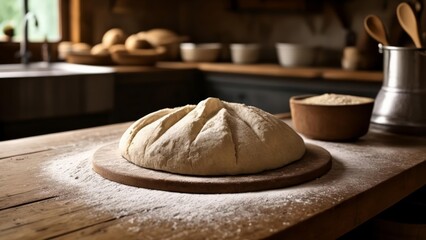 Fototapeta na wymiar Freshly kneaded dough ready for the next step in the baking process