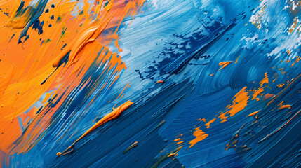 Blue and orange bold strokes of paint blending seamlessly.