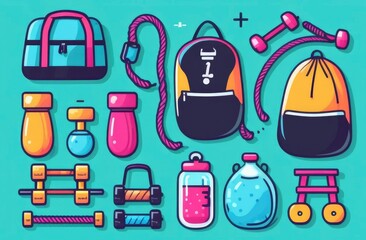 Illustration of sports equipment for fitness,set of elements for sports