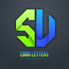 Creative design of the letters S and U. A template for a corporate brand, logo, and business card. A recognizable element of the brand name. The idea of thematic creativity
