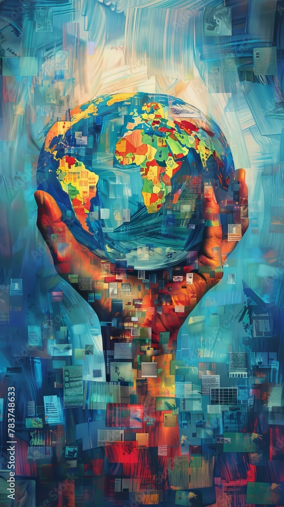 Poster solving global issues with technology, blockchain serves as a tool for social good, embodying innova