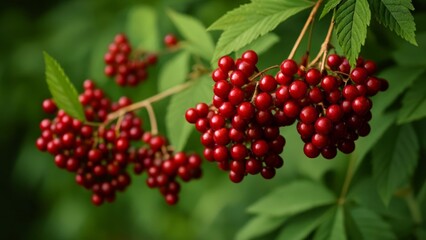 Fototapeta premium Bright red berries in a cluster ready for harvest