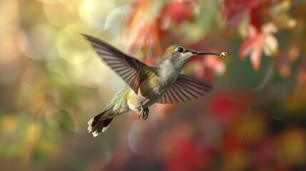 Obraz premium A song bird flying in the air with its wings spread out