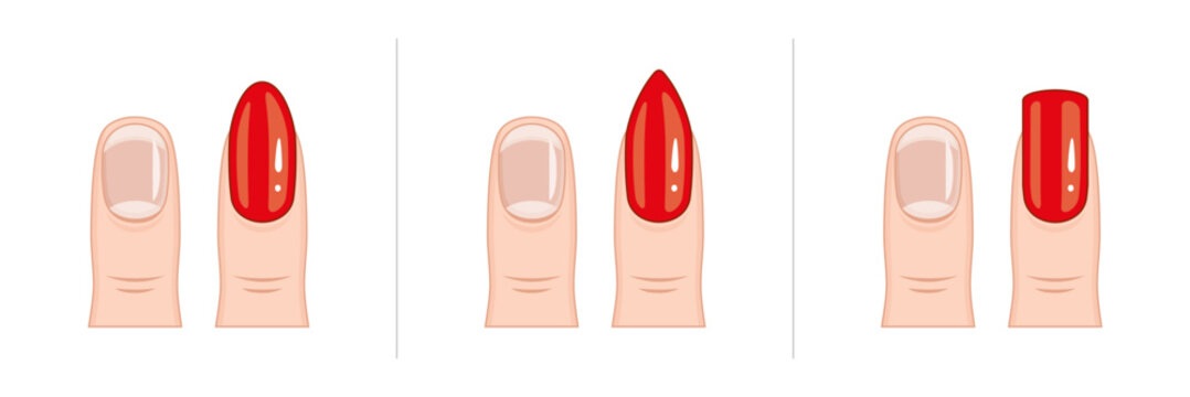 Three different pictures of a fingernail with a red tip.