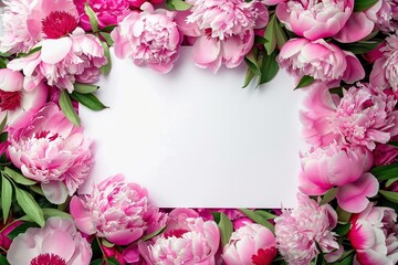 Blooming pink flowers, frame with space for text