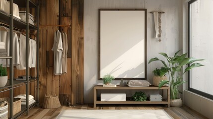 Framed mockup, ISO paper size A. Cabinet wall poster mockup. Interior mockup with house background.