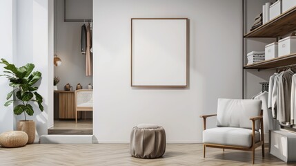 Framed mockup, ISO paper size A. Cabinet wall poster mockup. Interior mockup with house background.