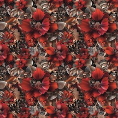 Naklejka premium Red lace pattern butterfly flower seamless background arts and crafts fashion design textile background wallpaper summer vintage