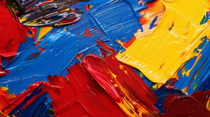 Bold brush strokes of red, blue, and yellow blending seamlessly.