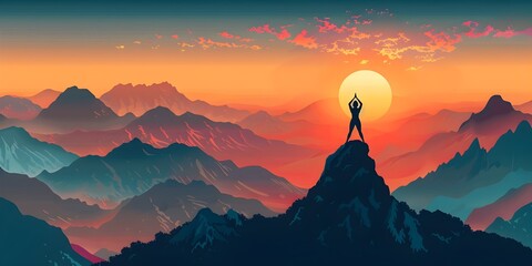 Silhouette of a Person Practicing Yoga on a Mountain Peak at Sunrise Combining Strength Balance and the Beauty of Nature for Wellness