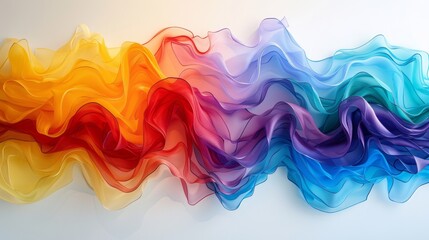 Vibrant colored fabric waves in an art installation.