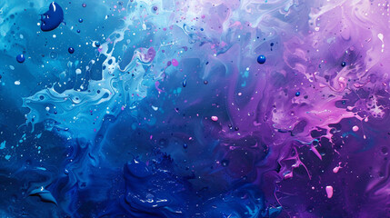 Fototapeta na wymiar Blue and purple paint splatters creating an artistic backdrop.