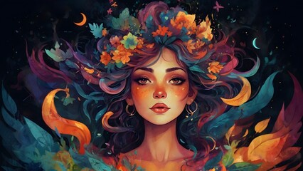 Obraz na płótnie Canvas Illustrations of women with whimsical hair and intricate designs: digital painting Illustrate