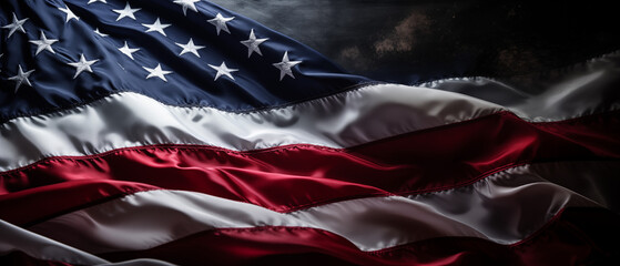 American Flag Against Dark Stormy Sky - obrazy, fototapety, plakaty