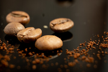 macro close up of coffee beans 