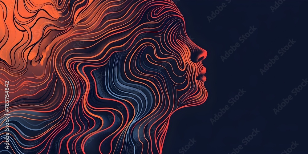 Poster visualization of interconnected thoughts and emotions through flowing abstract shapes and lines