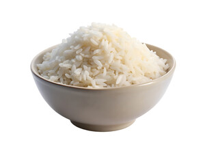 Boiled rice in bowl on transparent background