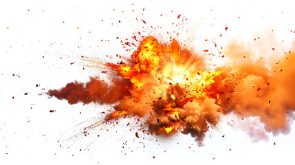 A large explosion with flames and smoke isolated against a white background ,Explosion border isolated on White background,Red fire explosion isolated on white background
