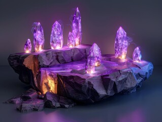 A mystical crystal cave podium with glowing gems for fantasy and mystical products