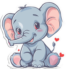 Illustration Cute Baby Elephant vector sticker design