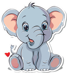 Illustration Cute Baby Elephant vector sticker design