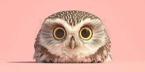 A surprised owl on a pastel background, high definition photography. 