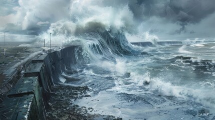 Coastal barrier systems against rising sea levels - obrazy, fototapety, plakaty