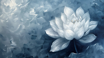 white flower on blue background, generative ai - obrazy, fototapety, plakaty
