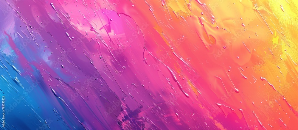 Poster close-up of a vibrant painting with water droplets creating a unique textured effect in the backgrou