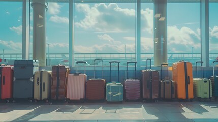 Luggage suitcases at the airport, suitable for vacations and holiday travel concepts