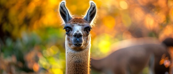 Fototapeta premium A Serene Llama s Peaceful Gaze Capturing Its Wise and Calming Presence in a Natural Setting
