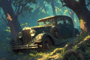 Abandoned car, Illustration, art, background