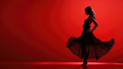 Flamenco dancer woman red background - obrazy, fototapety, plakaty