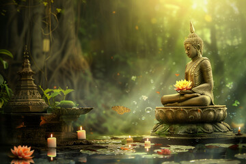 Buddha statue in a temple on beautiful background